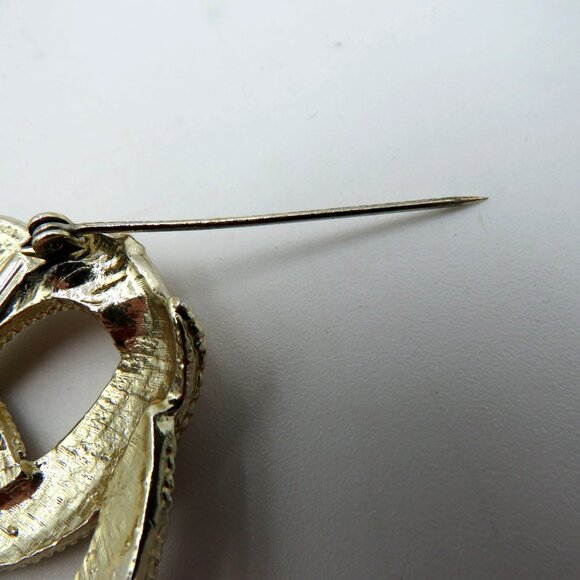 Vintage Brooch Imitation Tortoiseshell  Enamel Gold Tone Knot 2" Pin - Picture 5 of 7